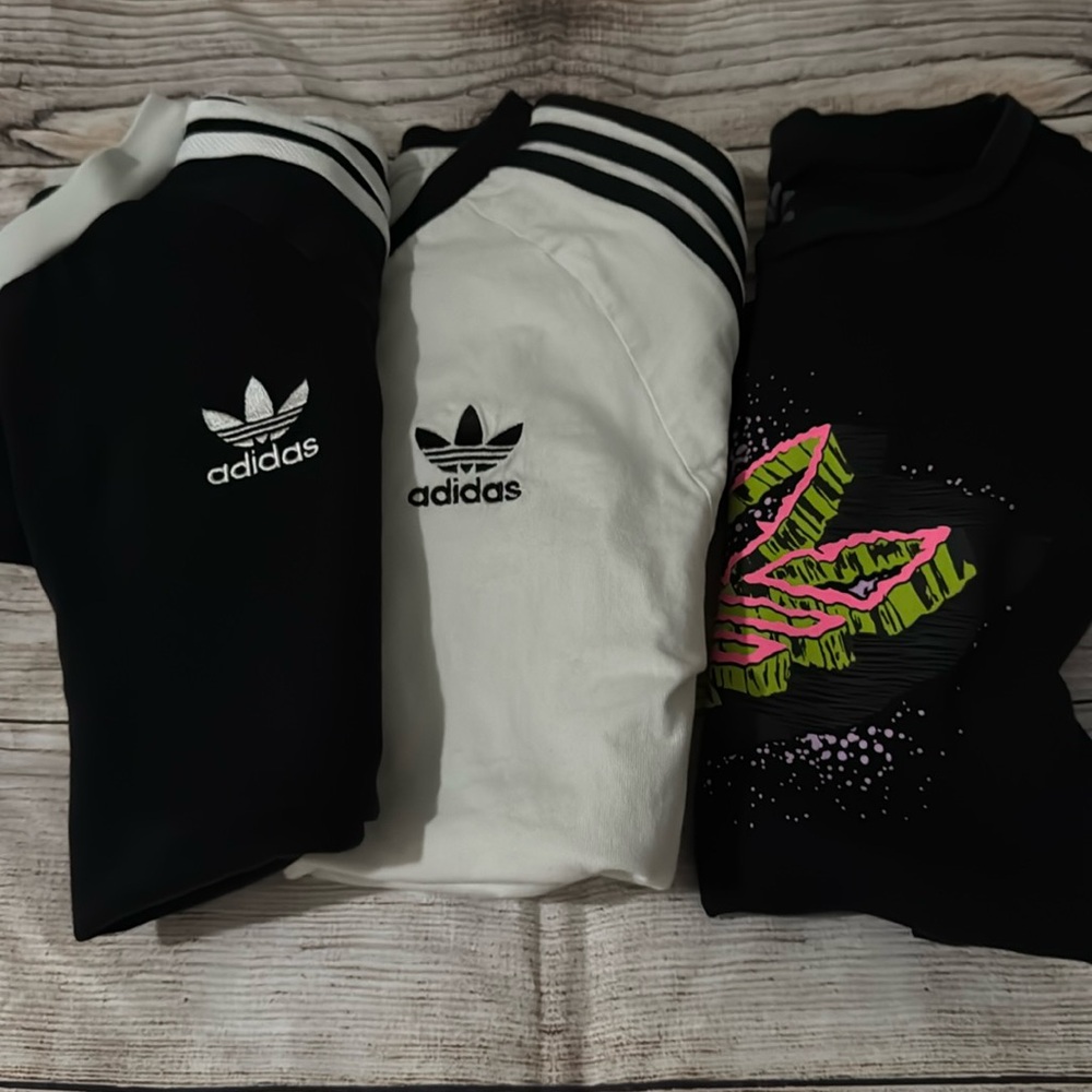 Boys Adidas Black and White Sweatshirts with Striped Details